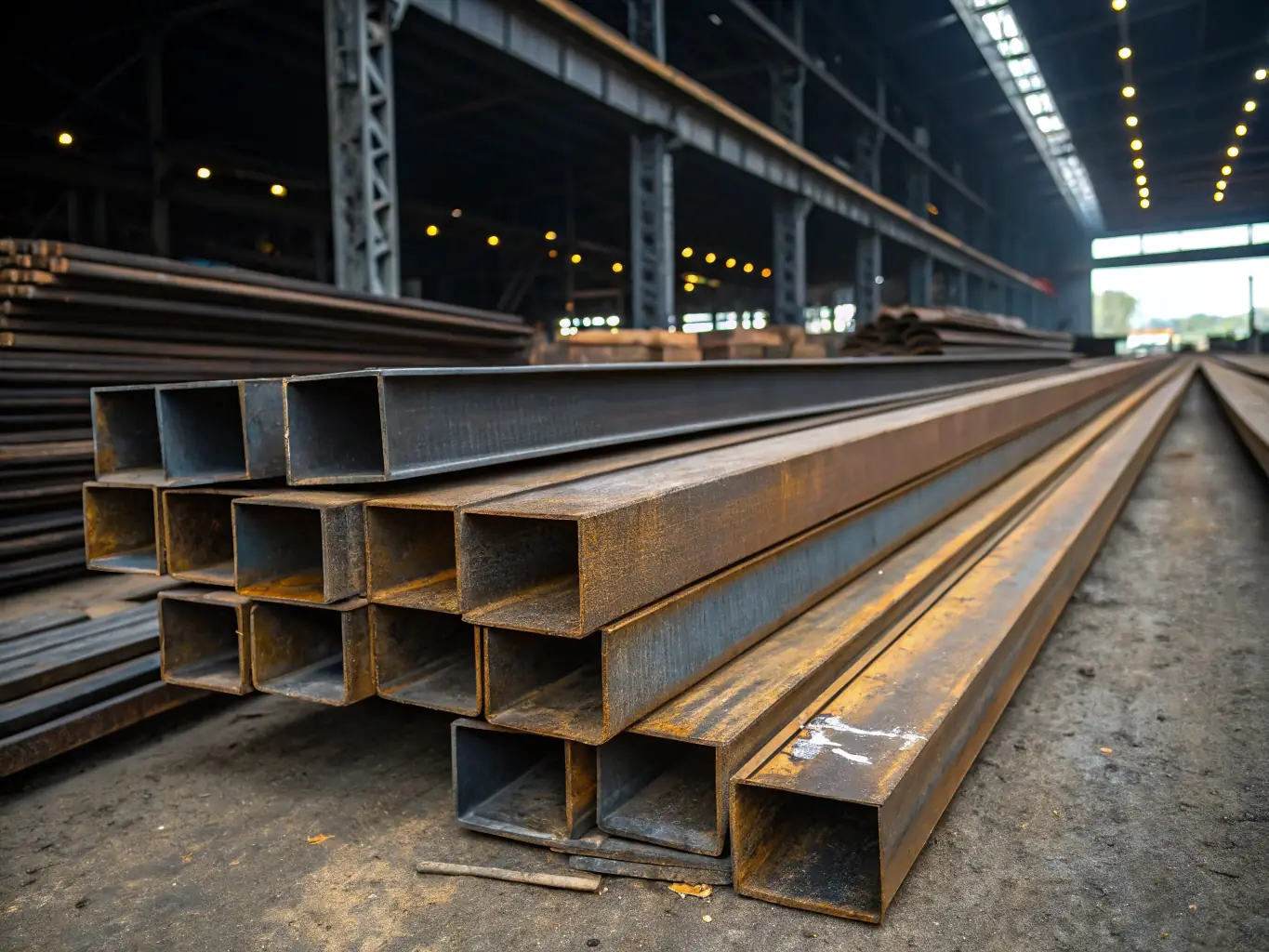 A photo of a pile of sorted ferrous steel and iron scrap, showcasing different shapes and sizes, in a scrap yard.